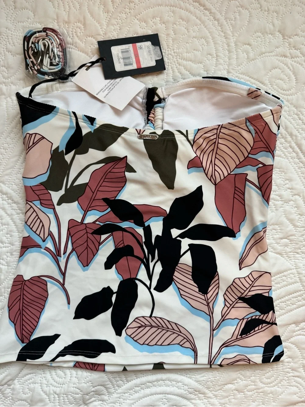 NWT DKNY Tropical Leaf Strapless Tankini Swim Top